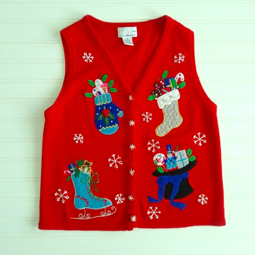 Ugly christmas sweater vest embroidered
